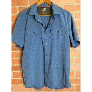 ZeroXposur Travel Series Men Short Sleeve Button Up Shirt Vented Blue Medium